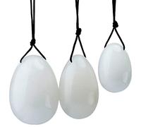 KYEYGWO 3 Pcs Œuf de Yoni en Pierre Naturelle Reiki pour Femme Exercices Renforcement Muscle du Plancher Pelvien, Polie Pierre De Massage avec Cordon Non Ciré, Jade Blanc