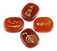 KYEYGWO 4pcs Reiki Pierre de Rune pour Divination Décoration Méditation, Symbole Chakra Pierre Précieuse Gravée Runique Cristaux de Guérison, Cornaline