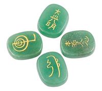 KYEYGWO 4pcs Reiki Pierre de Rune pour Divination Décoration Méditation, Symbole Chakra Pierre Précieuse Gravée Runique Cristaux de Guérison, Aventurine Verte