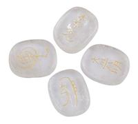 KYEYGWO 4pcs Reiki Pierre de Rune pour Divination Décoration Méditation, Symbole Chakra Pierre Précieuse Gravée Runique Cristaux de Guérison, Cristal de Roche