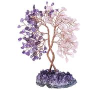 KYEYGWO Aigue-Marine et Quartz Rose Arbre à Monnaie en Cristal Naturel, bonsaï à Base de grappe d'améthyste pour la Chance et la Richesse