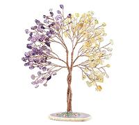 KYEYGWO Améthyste, Citrine Arbre Concentrique sur Base de Tranche d'agate, Arbre d'argent en Cristal Fait à la Main, Ornement d'amour, Décoration de Bonsaï Feng Shui, Arbre de Fortune en Pierre
