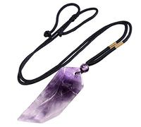 KYEYGWO Améthyste Pendentif Pointu en Cristal Reiki avec Corde en Nylon Réglable, Pendentif dent de Loup en Pierre Collier Amulette de Pierres Précieuses pour Femmes et Hommes