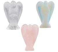 KYEYGWO Ange Gardien en Pierre, Statuette de Porte-Bonheur Ange de Poche Décoratif en Pierre Semi-Précieuse pour Protection 1.5", Lot de 3, Cristal de Roche/Quartz Rose/Opalite