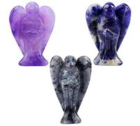 KYEYGWO Ange Gardien en Pierre, Statuette de Porte-Bonheur Ange de Poche Décoratif en Pierre Semi-Précieuse pour Protection 1.5", Lot de 3, Sodalite/Améthyste/Labradorite