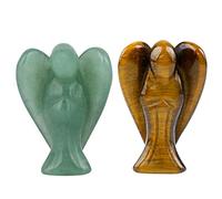 KYEYGWO Ange Gardien en Pierre, Statuette de Porte-Bonheur Ange de Poche Décoratif en Pierre Semi-Précieuse pour Protection 1.5", Lot de 2, Pierre Verte/Oeil de Tigre