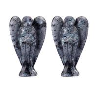KYEYGWO Ange Gardien en Pierre, Statuette de Porte-Bonheur Ange de Poche Décoratif en Pierre Semi-Précieuse pour Protection Guérison 1.5", Lot de 2, Labradorite