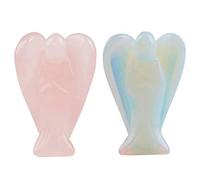 KYEYGWO Ange Gardien en Pierre, Statuette de Porte-Bonheur Ange de Poche Décoratif en Pierre Semi-Précieuse pour Protection 1.5", Lot de 2, Quartz Rose/Opalite