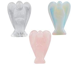 KYEYGWO Ange Gardien en Pierre, Statuette de Porte-Bonheur Ange de Poche Décoratif en Pierre Semi-Précieuse pour Protection 1.5", Lot de 3, Cristal de Roche/Quartz Rose/Opalite