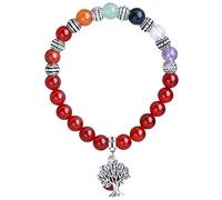 KYEYGWO Arbre de Vie Élastique Bracelet en Pierre Cristal, 7 Chakra Rondes Perles d'Energie Yoga Protection Bracelet pour Femme et Homme 7", Cornaline