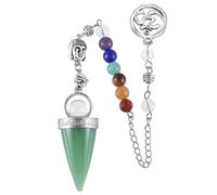KYEYGWO Aventurine Pendule Divinatoire Radiesthésie en Pierre d'Énergie Hexagonal Pointé, 7 Chakras Reiki Prisme Protection Pendentif Perle Ronde avec Chaîne 7.5"