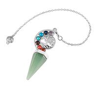 KYEYGWO Aventurine Verte 7 Chakra Cristal Point Pendentif en Pierre Pendule Pour Divination, Arbre de vie Reiki Pendule Pour Radiesthésie Médiation équilibrage