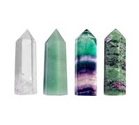 KYEYGWO Baguette Point d'Énergie en Pierre de Cristaux, Pierre Guérison Colonne Hexagonale pour Chakra Collection Décor Méditation, Cristal de Roche/Aventurine Verte/Fluorite/Pierre Rouge Verte