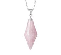 KYEYGWO Collier Géométrique en Chakra Pierre de Cristal Conique pour Femme et Homme, Cône Pointé Protection Pendentif en Pierre Precieuse d'Énergie, 22.8", Quartz Rose