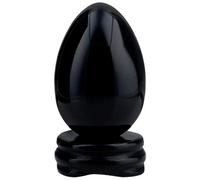 KYEYGWO Figurine d'Œuf Decoratif en Pierre Nauturelle Semi-précieuse avec Support, Pierre Lithotherapie pour Reiki Chakra Balancing Méditation Collection Décoration de Maison, Obsidienne