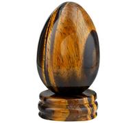 KYEYGWO Figurine d'Œuf Decoratif en Pierre Nauturelle Semi-précieuse avec Support, Pierre Lithotherapie pour Chakra Balancing Méditation Collection Décoration de Maison, Oeil de Tigre