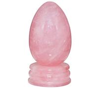 KYEYGWO Figurine d'Œuf Decoratif en Pierre Nauturelle Semi-précieuse avec Support, Pierre Lithotherapie pour Chakra Balancing Méditation Collection Décoration de Maison, Quartz Rose