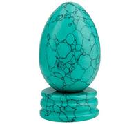 KYEYGWO Figurine d'Œuf Decoratif en Pierre Semi-précieuse avec Support, Pierre Lithotherapie pour Chakra Balancing Méditation Collection Décoration de Maison, Howlite Turquoise Verte