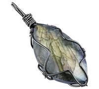 KYEYGWO Fil Encerclé Pierre Naturelle Chakra Collier en Labradorite pour Femme et Homme, Unisexe Irrégulier Pendentif en Pierre avec Chaîne, 19.7"
