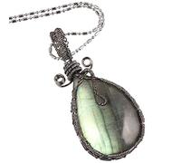 KYEYGWO Fil Encerclé Pierre Naturelle Chakra Collier en Labradorite pour Femme et Homme, Unisexe Irrégulier Pendentif en Pierre avec Chaîne, 19.7"