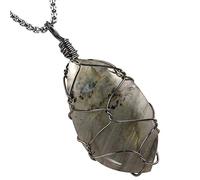 KYEYGWO Fil Encerclé Pierre Naturelle Chakra Collier en Labradorite pour Femme et Homme, Unisexe Irrégulier Pendentif en Pierre avec Chaîne, 19.7"