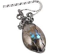 KYEYGWO Fil Encerclé Pierre Naturelle Chakra Collier en Labradorite pour Femme et Homme, Unisexe Irrégulier Pendentif en Pierre de avec Chaîne, 19.7"
