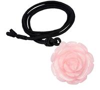KYEYGWO Gravé Fleur Rose Collier en Pierre pour Femmes, Protection Pendentif avec Cord Réglable en Nylon, Quartz Rose