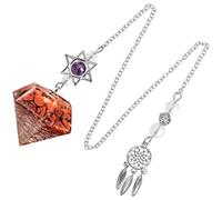 KYEYGWO Jaspe Rouge Reiki Pendule Résine Forme de Diamant, Capteur Rêves et étoile de David, Cristal Vintage Pendule en Pierre pour Radiesthésie Hypnose Amulette Chanceuse