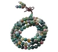 KYEYGWO Mala Bracelet Perlé en Pierre Cristal Précieuse, Rondes Bouddhistes 108 Perles d'Energie Collier Élastique pour Femme et Homme, Agate Indienne