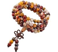 KYEYGWO Mala Bracelet Perlé en Pierre Cristal Précieuse, Rondes Bouddhistes 108 Perles d'Energie Collier Élastique pour Femme et Homme, Mookaite