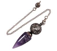 KYEYGWO Pierres de Guérison Cristal Pendule avec Chaîne, Reiki Cône Pendule Chakra Divination Méditation équilibre, Améthyste