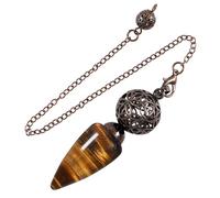 KYEYGWO Pierres de Guérison Cristal Pendule avec Chaîne, Reiki Cône Pendule Chakra Divination Méditation équilibre,Pierre Oeil Tigre