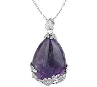 KYEYGWO Protection Collier Pendentif en Pierre Naturelle Semi-Precieuse avec Chaîne, Forme Goutte d'eau Collier pour Femmes et Hommes, 22.8", Améthyste