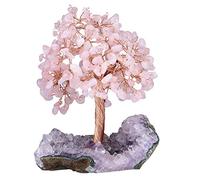 KYEYGWO Quartz Rose Arbre en Cristal de Reiki sur Base de Pièce Brute d'Améthyste Naturelle, Arbre d'argent en Pierre, Ornement Feng Shui, Décoration de la Maison pour la Chance, la Richesse