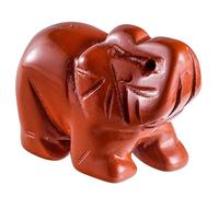 KYEYGWO Rayures Rouge Jaspe Reiki Cristal Figurine d'éléphant, Sculpture d'éléphant Sculptée à la Main, Amulette en Pierre de Poche, Feng Shui Décor