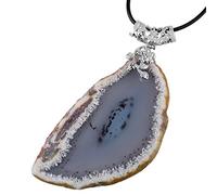 KYEYGWO Réglable Protection Collier en Agate Naturelle, Irrégulière Pendentif en Pierre de Cristal pour Femmes et Hommes, Blanc