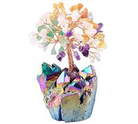 KYEYGWO Reiki Arbre de Cristal Basé sur la Géode Naturelle Druse, Arbre Pierre et d’Argent pour la Décoration Feng Shui, l’Arbre de Vie Apporte Chance, Richesse, Cristal colorisé