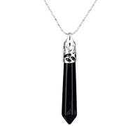 KYEYGWO Reiki Chakra Hexagonal Collier en Pierre Precieuse pour Femme et Homme, Prisme Pointé Protection Pendentif en Pierre de Cristal d'Énergie avec Chaîne 22.8", Agate Noir