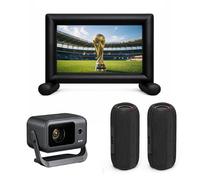 KYF Bundle Cinéma Complet, Vidéoprojecteur Android 14 Full HD 1080p, Écran Gonflable 100 Pouces, Double Enceinte Bluetooth 120W, Intérieur et Extérieur