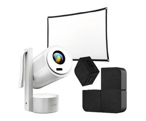 KYF Kit Cinéma Portable - Vidéoprojecteur Android Rechargeable + Mur d'Enceintes Bluetooth + Écran 100"