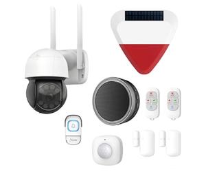 KYF Kit de Sécurité Connecté, Système d'Alarme WiFi 2.4GHz, Radio 868MHz, Caméra Full HD Motorisée, Sirène Solaire Extérieure 125dB, Installation sans Fil