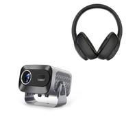 KYF Pack Vidéoprojecteur Android 13 4K + Casque Bluetooth ANC | Wi-Fi 6 Bi-bande, Autonomie 32 Heures, Écran jusqu'à 200 Pouces, Réduction Bruit -20 dB, PlayStore Intégré