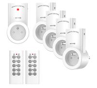 KYG Lot de 5 Prise Télécommandée Programmable, KYG Prise Domotique Sans Fil, Fonction All ON All OFF, Deux Télécommandes et Quatre Piles Incluses