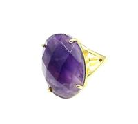 KYINYUECH 1 bague en pierre naturelle réglable en forme d'œuf à multiples facettes, Pierre