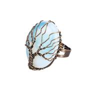 KYINYUECH 1 bague réglable pour femme en forme d'œuf avec perles en pierre naturelle enveloppée de fil métallique, Pierre