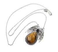 KYINYUECH 1 collier avec pendentif en forme de goutte d'eau, pierre naturelle, améthyste, quartz rose, œil de tigre, fluorite, Pierre