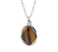 KYINYUECH 1 collier avec pendentif en forme d'œuf en pierre naturelle - Chaîne en acier inoxydable - Pour homme et femme, Pierre