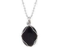KYINYUECH 1 collier avec pendentif en forme d'œuf en pierre naturelle - Chaîne en acier inoxydable - Pour homme et femme, Pierre