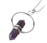 KYINYUECH 1 collier avec pendentif pointu en pierre naturelle, colonne hexagonale, cercle, enroulement de fil pour femme, Pierre