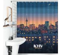 Kyiv, Ukraine Cityscape at Night Ensemble De Rideaux De Douche Lavables Et Élégants Pour Usage Quotidien, Avec 12 Crochets, Pour Salle De Bain, Baignoire Ou Appartement 56.30x70.87Inch（143x180cm）